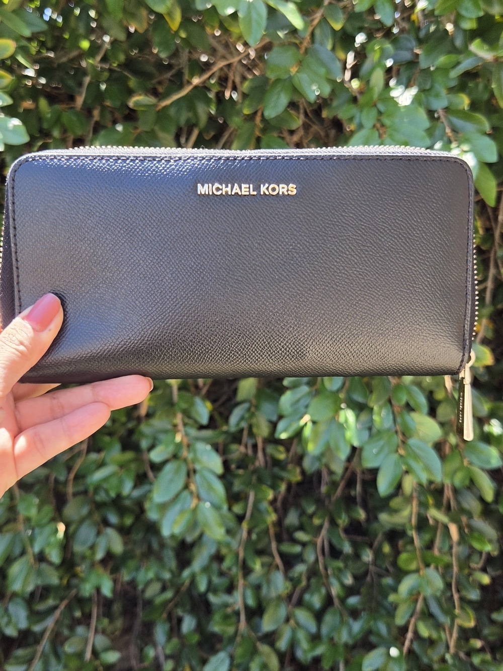 Michael Kors Black Zip-Around Saffiano Wallet